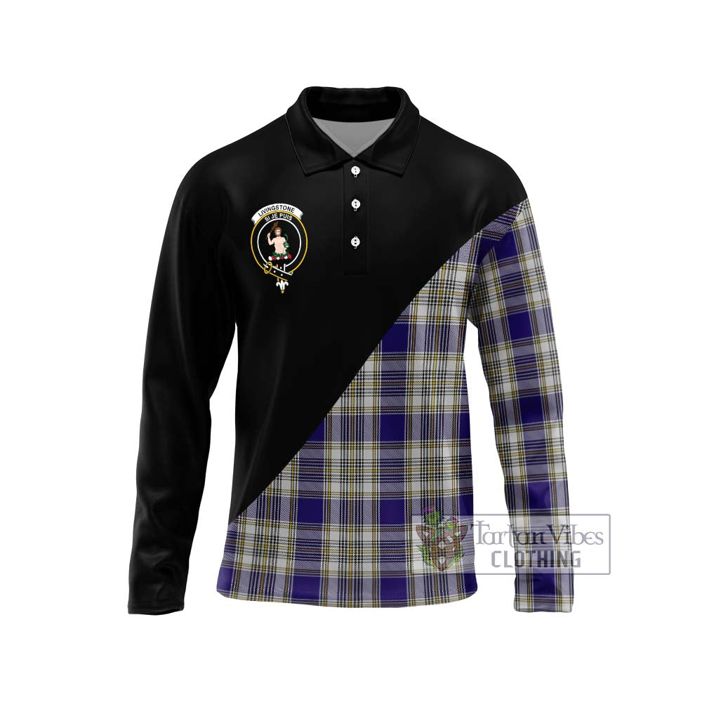 Livingstone Dress Tartan Long Sleeve Polo Shirt with Family Crest and Military Logo Style Unisex - Tartanvibesclothing Shop