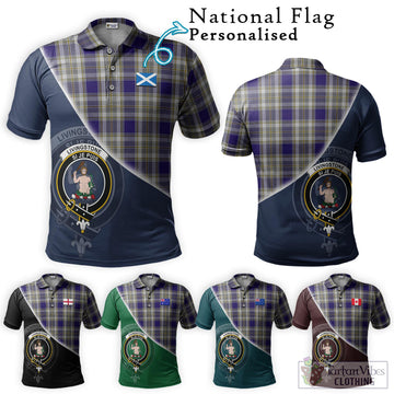 Livingstone Dress Tartan Polo Shirt with Personalised National Flag and Family Crest Half Style