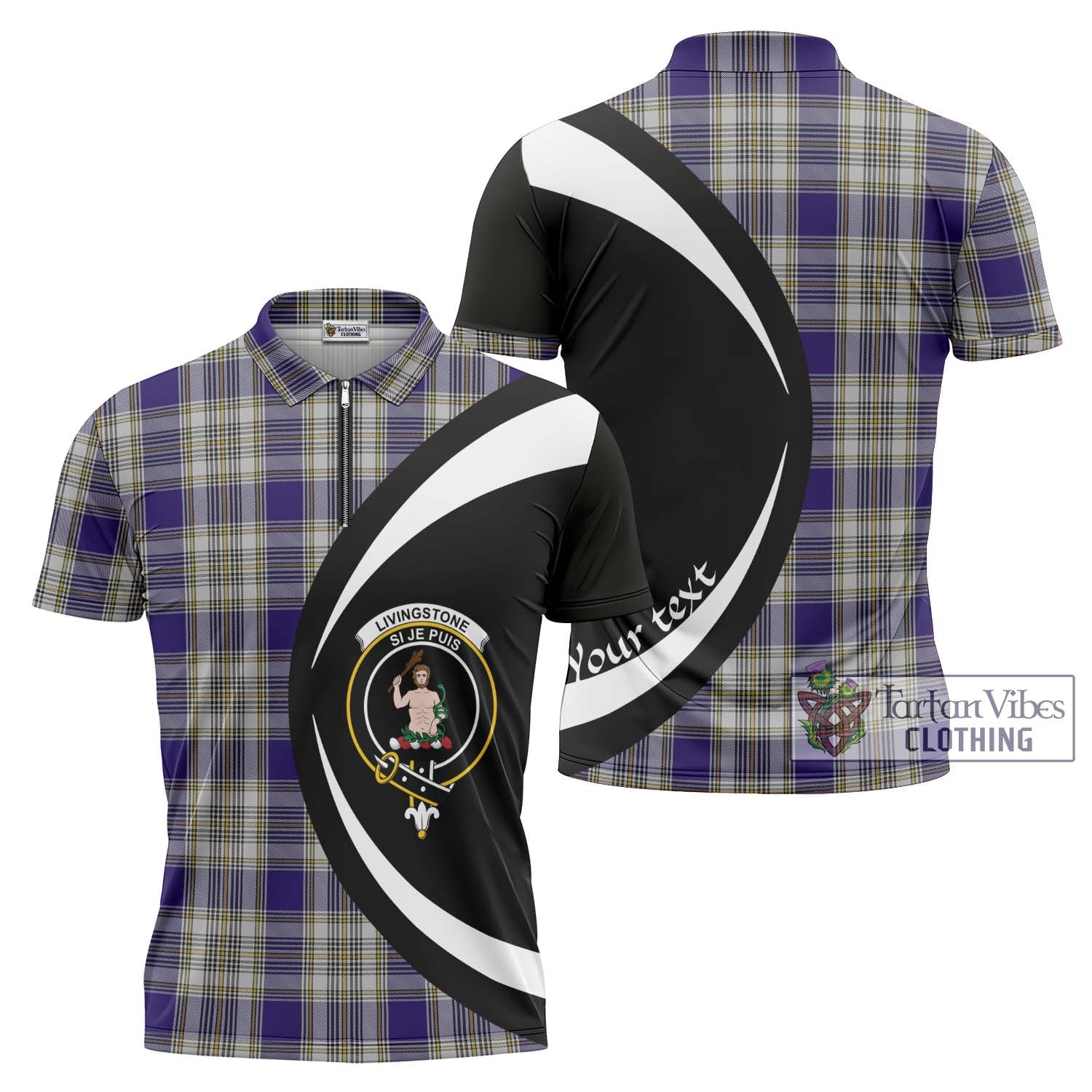 Tartan Vibes Clothing Livingstone Dress Tartan Zipper Polo Shirt with Family Crest Circle Style