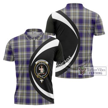 Livingstone Dress Tartan Zipper Polo Shirt with Family Crest Circle Style