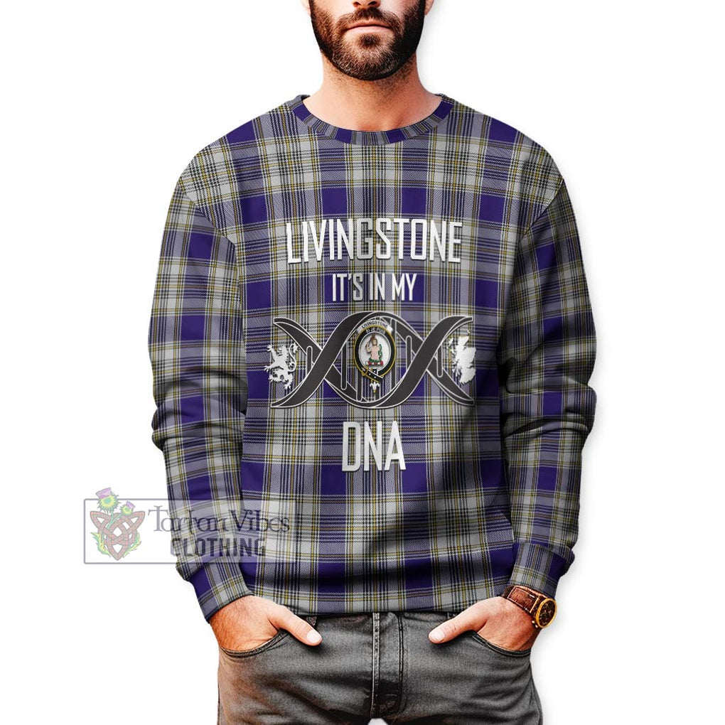 Livingstone Dress Tartan Sweatshirt with Family Crest DNA In Me Style Unisex - Tartanvibesclothing Shop