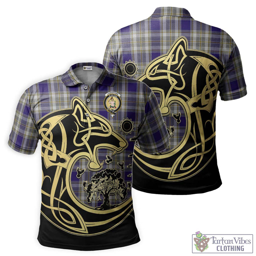 Livingstone Dress Tartan Polo Shirt with Family Crest Celtic Wolf Style Kid - Tartanvibesclothing Shop