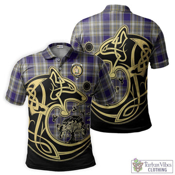 Livingstone Dress Tartan Polo Shirt with Family Crest Celtic Wolf Style