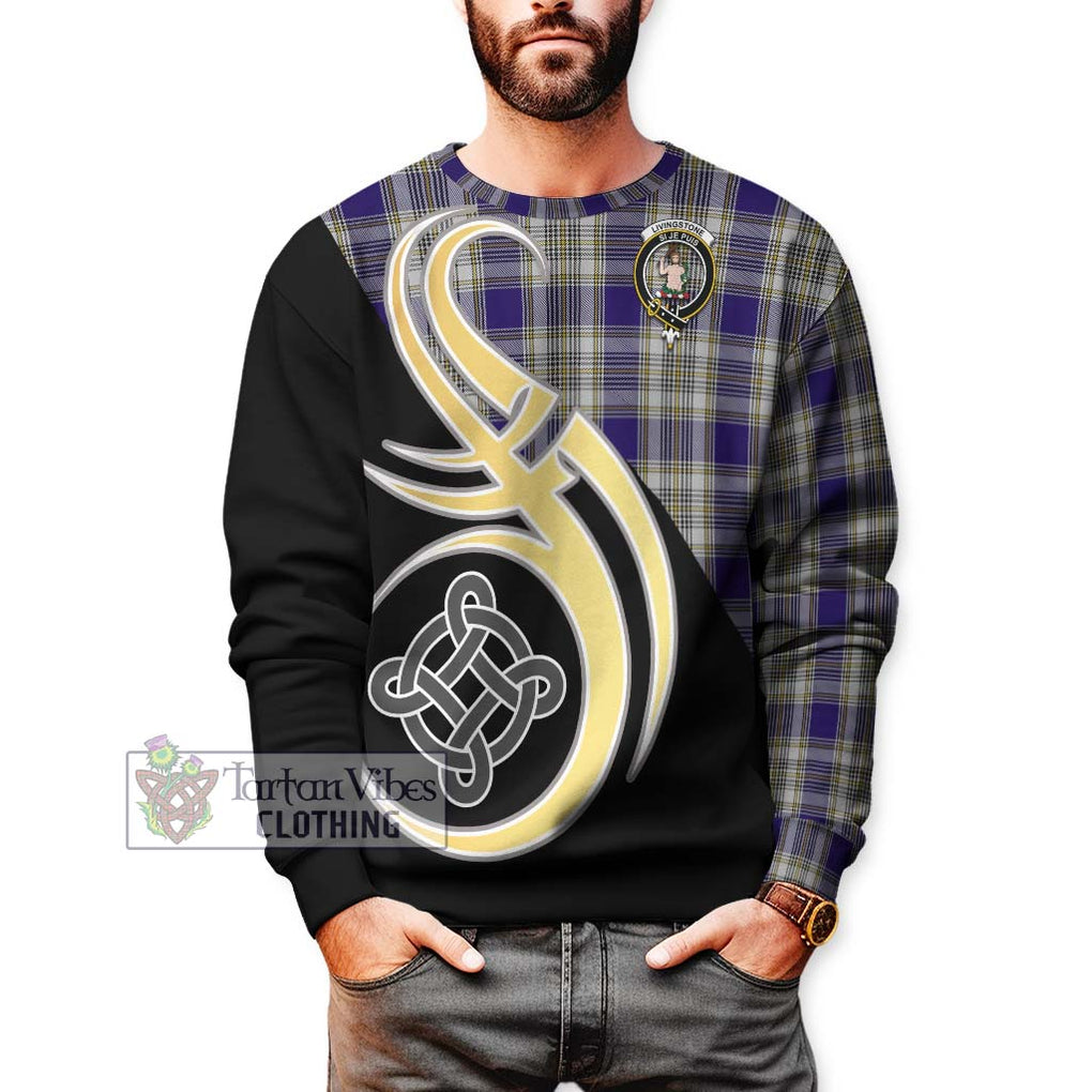 Livingstone Dress Tartan Sweatshirt with Family Crest and Celtic Symbol Style Unisex - Tartan Vibes Clothing