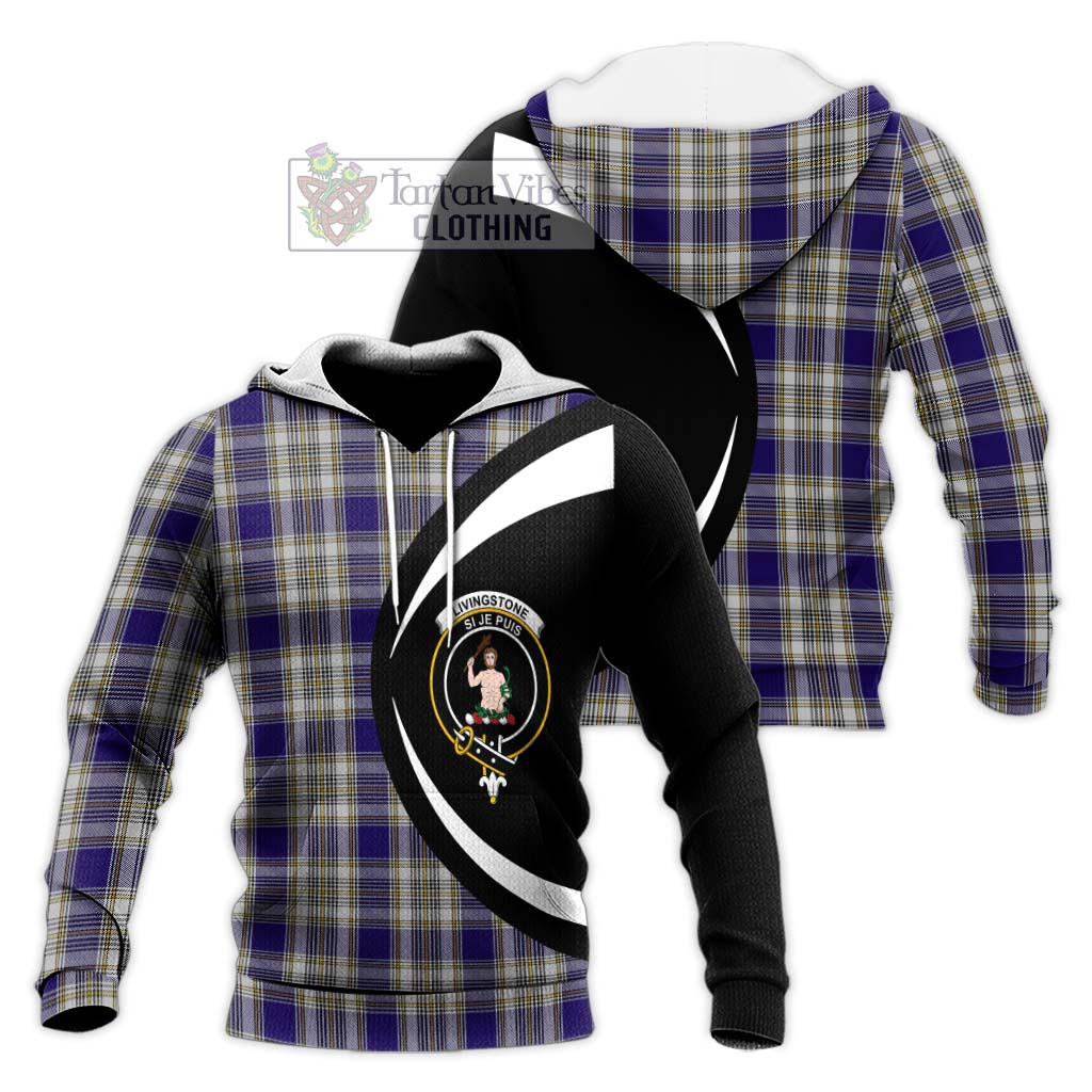 Livingstone Dress Tartan Knitted Hoodie with Family Crest Circle Style Unisex Knitted Pullover Hoodie - Tartan Vibes Clothing