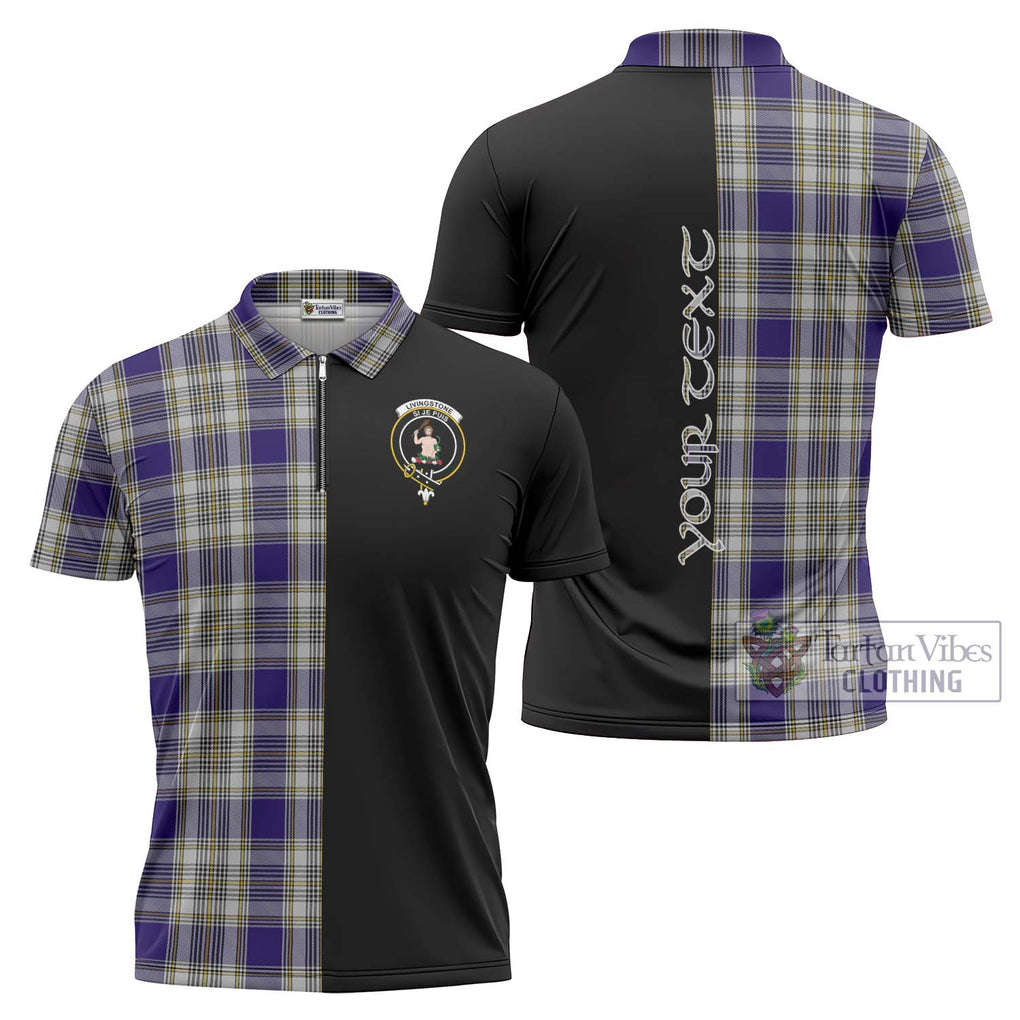 Livingstone Dress Tartan Zipper Polo Shirt with Family Crest and Half Of Me Style Unisex - Tartanvibesclothing Shop