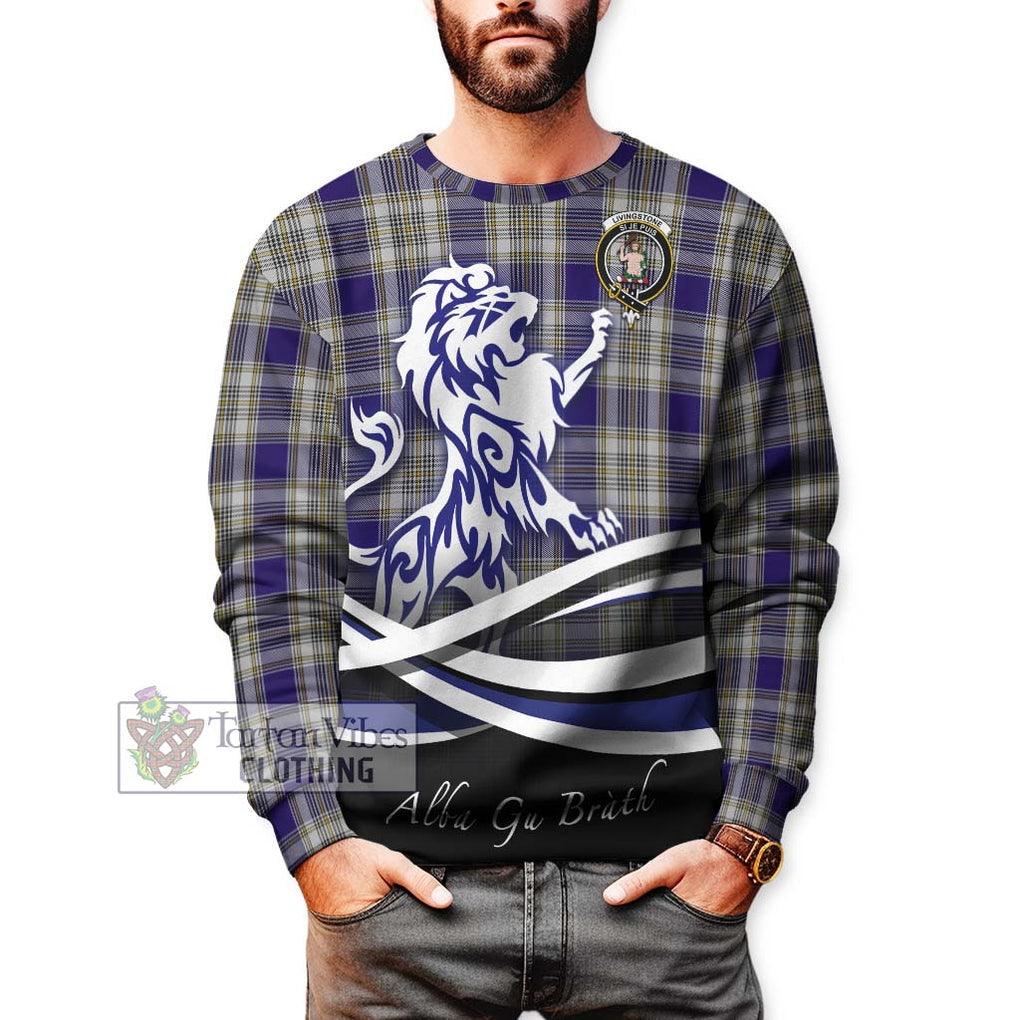 Livingstone Dress Tartan Sweatshirt with Alba Gu Brath Regal Lion Emblem Unisex - Tartanvibesclothing Shop