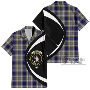 Livingstone Dress Tartan Short Sleeve Button Up with Family Crest Circle Style