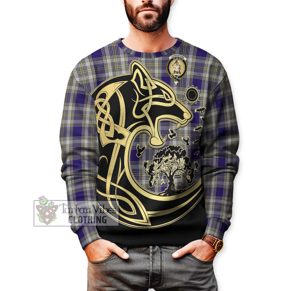 Livingstone Dress Tartan Sweatshirt with Family Crest Celtic Wolf Style Unisex - Tartan Vibes Clothing