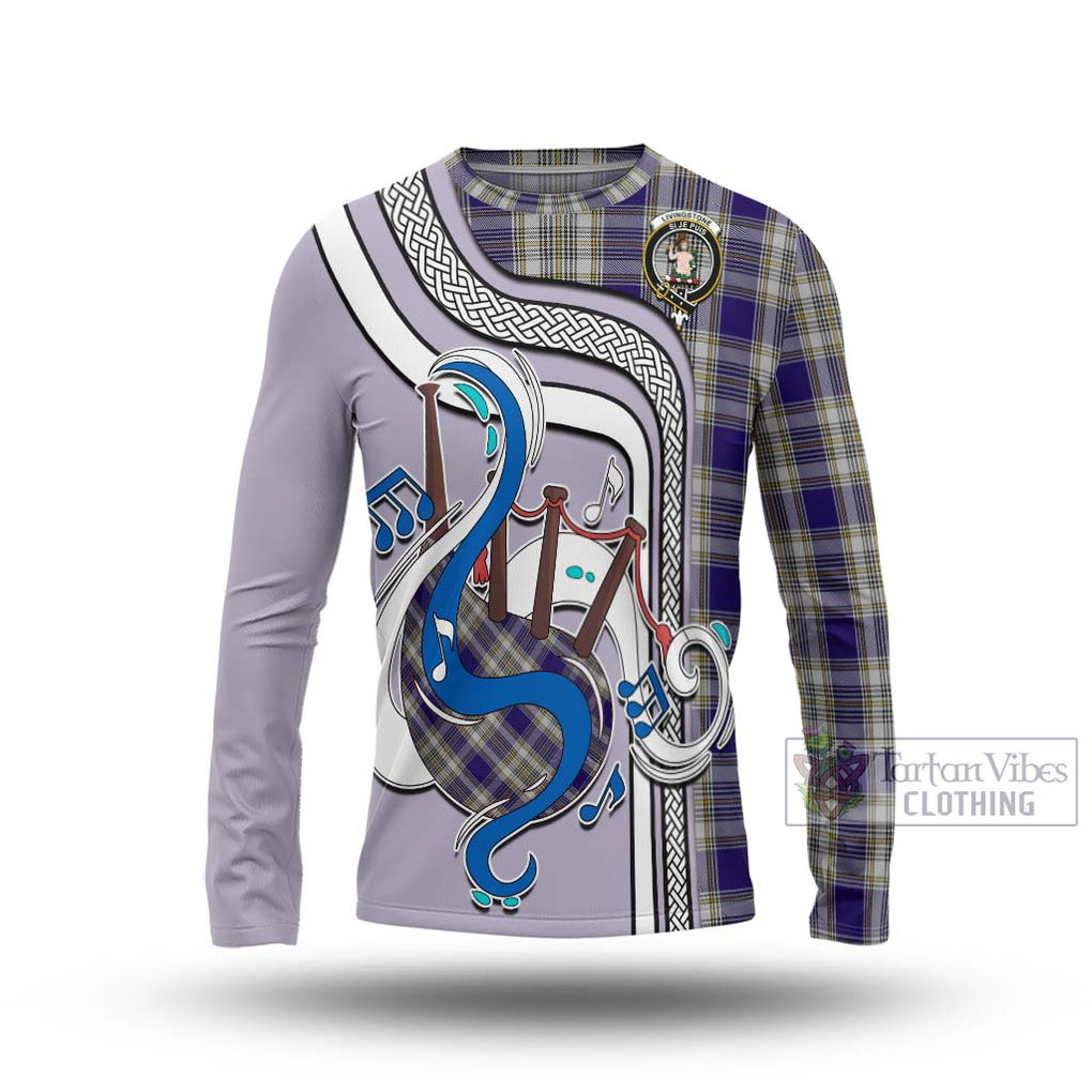 Tartan Vibes Clothing Livingstone Dress Tartan Long Sleeve T-Shirt with Epic Bagpipe Style