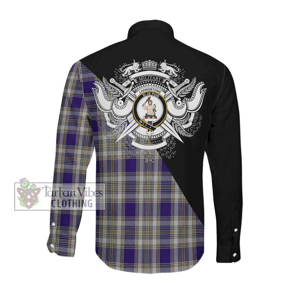 Livingstone Dress Tartan Long Sleeve Button Shirt with Family Crest and Military Logo Style Men's Shirt - Tartanvibesclothing Shop