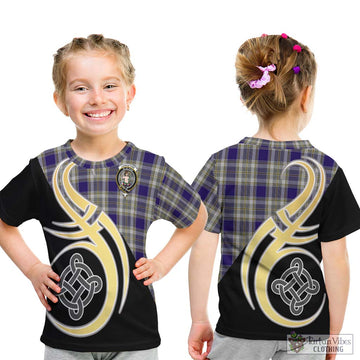 Livingstone Dress Tartan Kid T-Shirt with Family Crest and Celtic Symbol Style