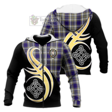 Livingstone Dress Tartan Knitted Hoodie with Family Crest and Celtic Symbol Style