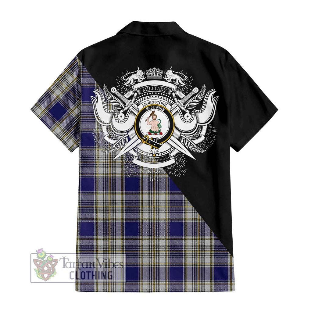 Livingstone Dress Tartan Short Sleeve Button Shirt with Family Crest and Military Logo Style - Tartanvibesclothing Shop