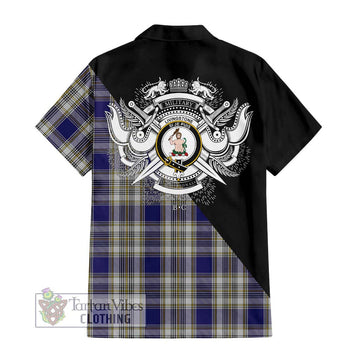 Livingstone Dress Tartan Short Sleeve Button Shirt with Family Crest and Military Logo Style