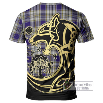 Livingstone Dress Tartan T-Shirt with Family Crest Celtic Wolf Style