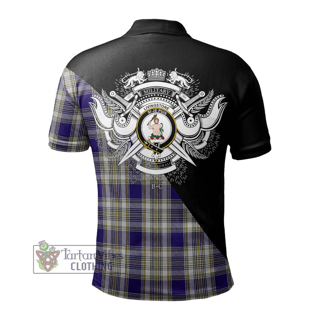 Livingstone Dress Tartan Polo Shirt with Family Crest and Military Logo Style - Tartanvibesclothing Shop