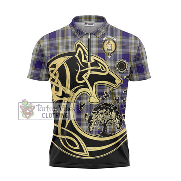 Livingstone Dress Tartan Zipper Polo Shirt with Family Crest Celtic Wolf Style