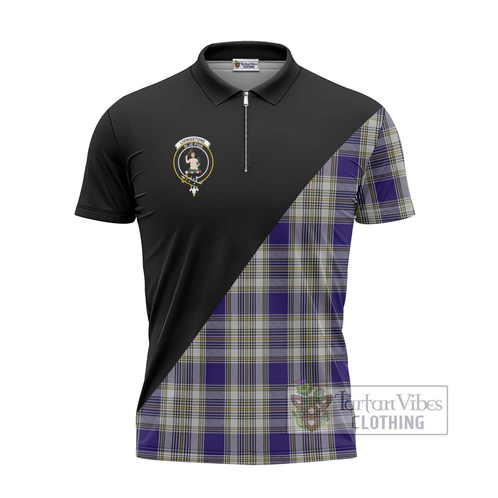 Livingstone Dress Tartan Zipper Polo Shirt with Family Crest and Military Logo Style - Tartanvibesclothing Shop