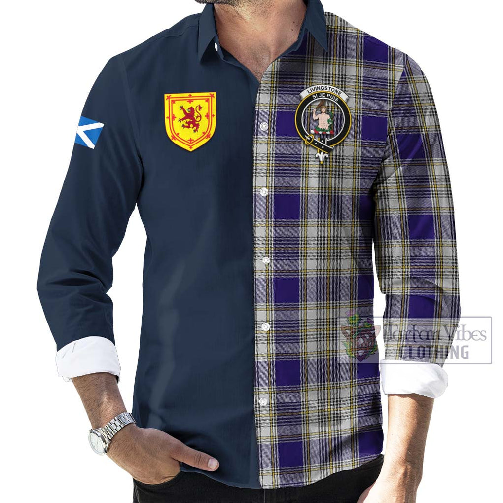 Tartan Vibes Clothing Livingstone Dress Tartan Long Sleeve Button Shirt with Scottish Lion Royal Arm Half Style