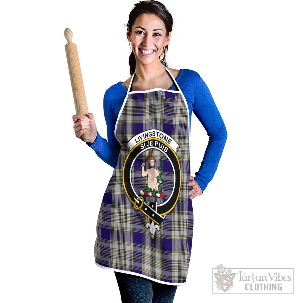 Livingstone Dress Tartan Apron with Family Crest White - Tartan Vibes Clothing