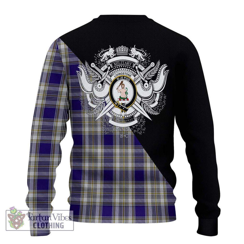 Livingstone Dress Tartan Knitted Sweater with Family Crest and Military Logo Style - Tartanvibesclothing Shop