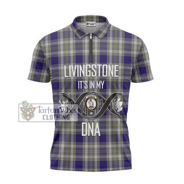 Livingstone Dress Tartan Zipper Polo Shirt with Family Crest DNA In Me Style