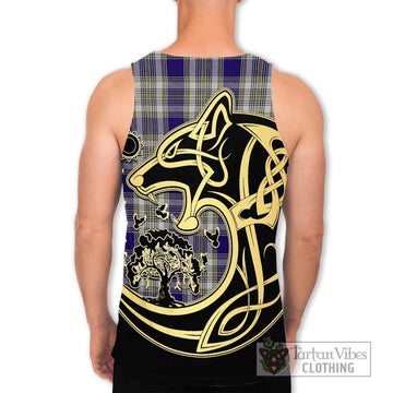 Livingstone Dress Tartan Men's Tank Top with Family Crest Celtic Wolf Style