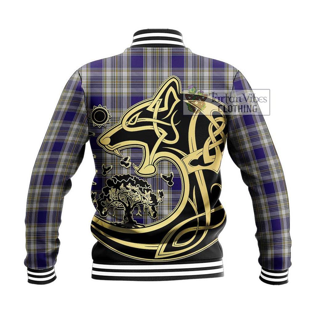 Livingstone Dress Tartan Baseball Jacket with Family Crest Celtic Wolf Style - Tartan Vibes Clothing