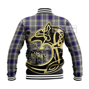 Livingstone Dress Tartan Baseball Jacket with Family Crest Celtic Wolf Style