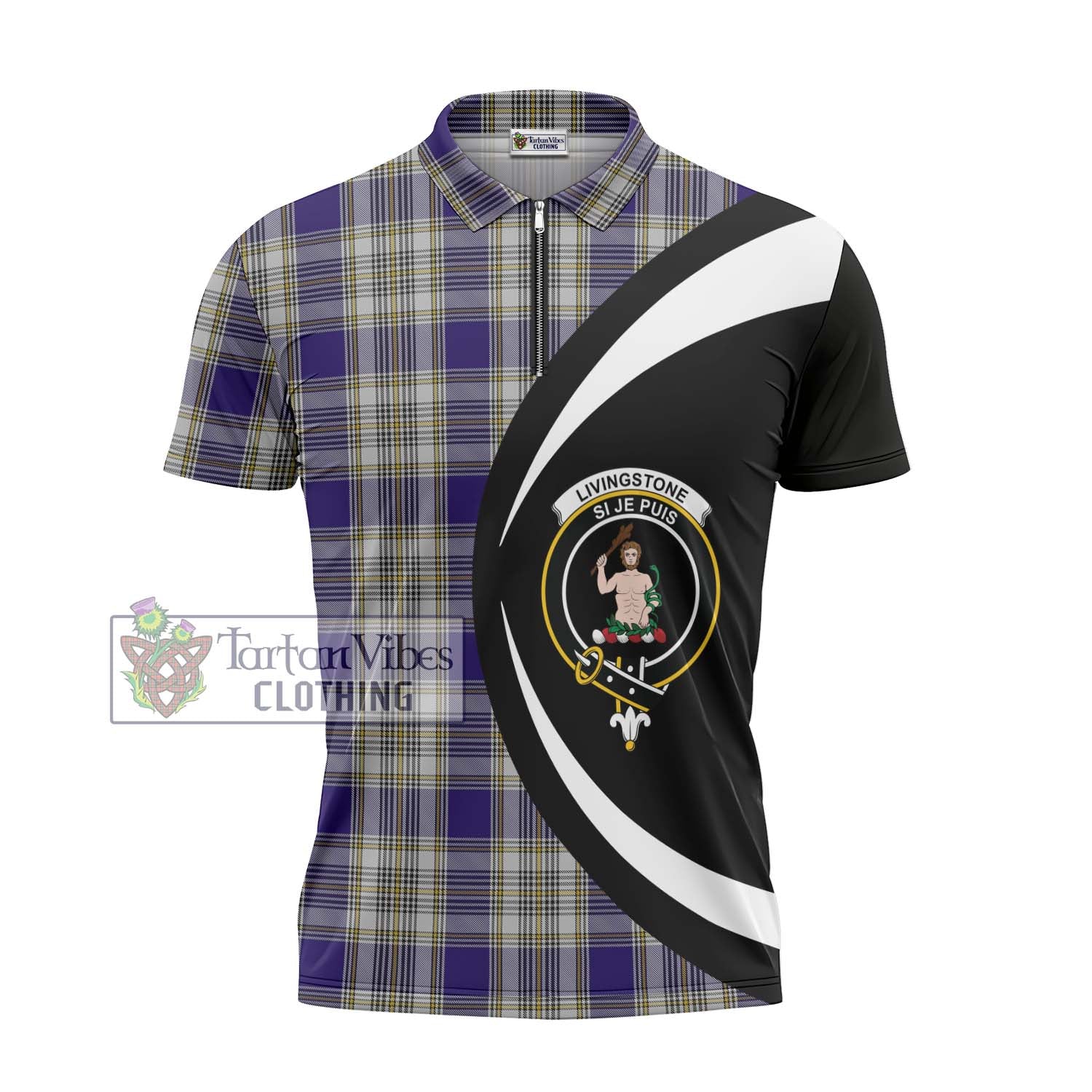 Tartan Vibes Clothing Livingstone Dress Tartan Zipper Polo Shirt with Family Crest Circle Style