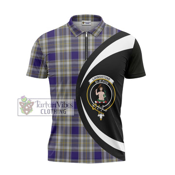 Livingstone Dress Tartan Zipper Polo Shirt with Family Crest Circle Style