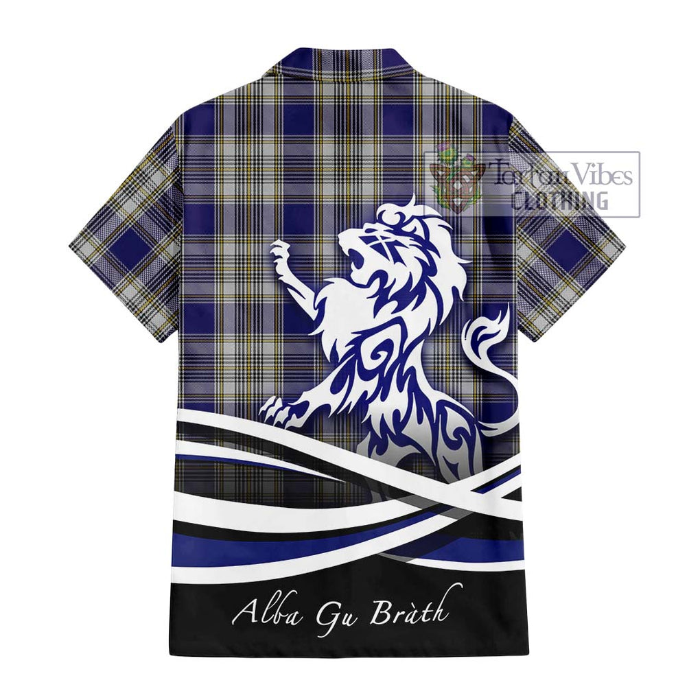 Livingstone Dress Tartan Short Sleeve Button Shirt with Alba Gu Brath Regal Lion Emblem - Tartanvibesclothing Shop