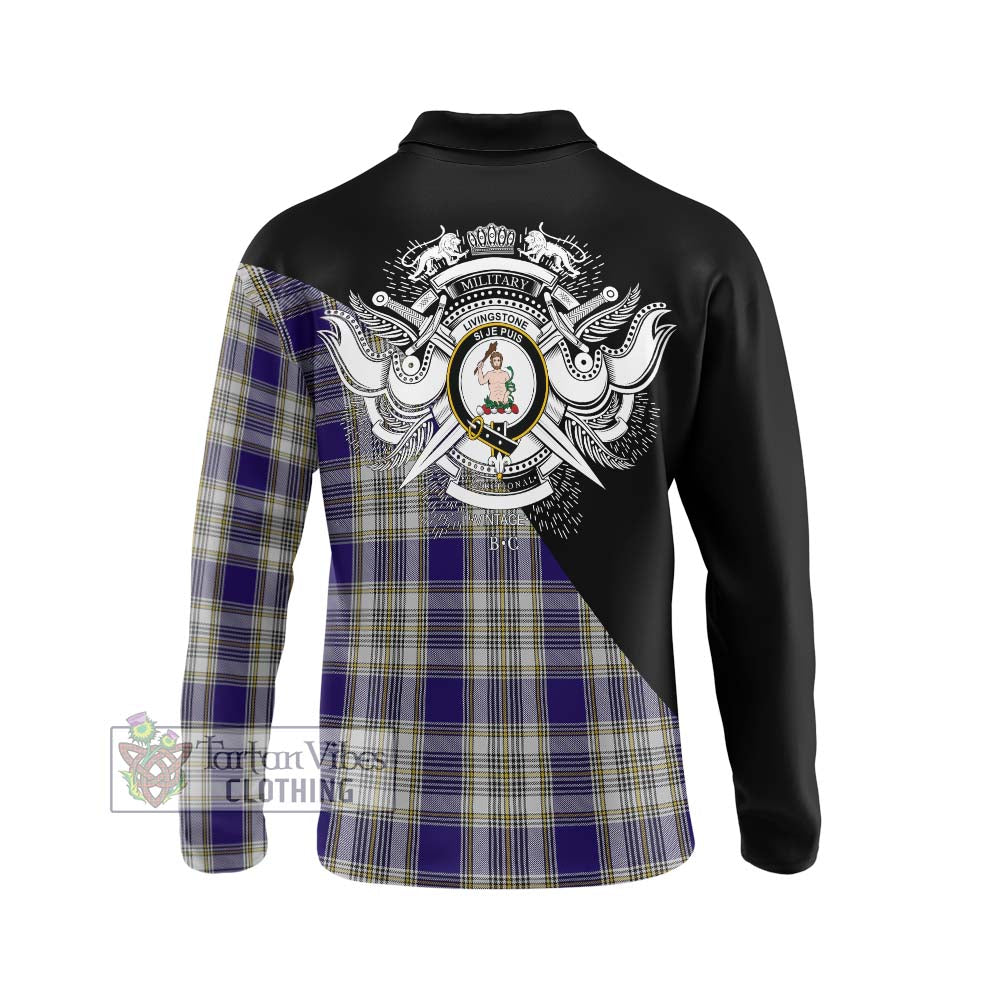 Livingstone Dress Tartan Long Sleeve Polo Shirt with Family Crest and Military Logo Style - Tartanvibesclothing Shop