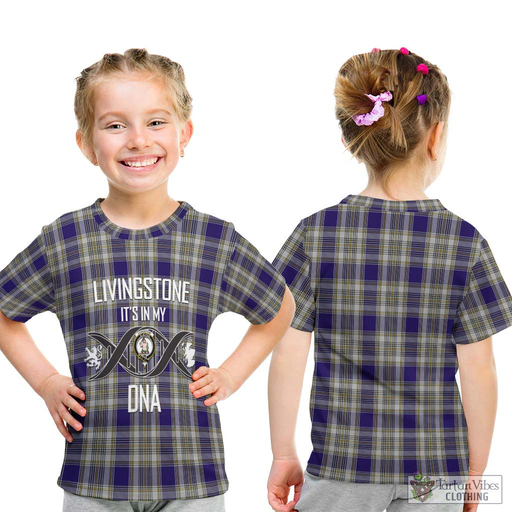 Livingstone Dress Tartan Kid T-Shirt with Family Crest DNA In Me Style - Tartanvibesclothing Shop