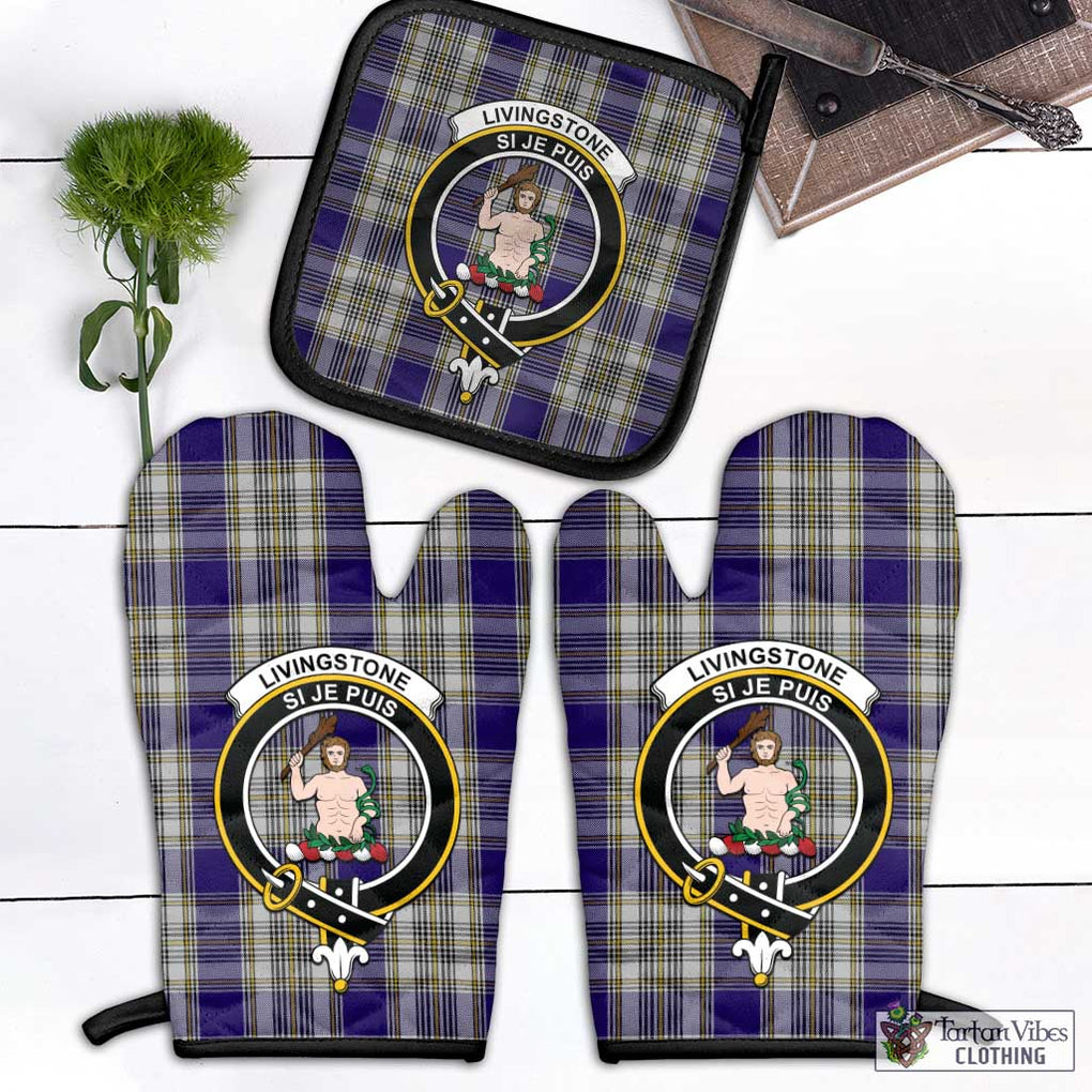 Livingstone Dress Tartan Combo Oven Mitt & Pot-Holder with Family Crest Combo 1 Oven Mitt & 1 Pot-Holder Black - Tartan Vibes Clothing