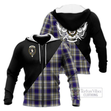 Livingstone Dress Tartan Knitted Hoodie with Family Crest and Military Logo Style