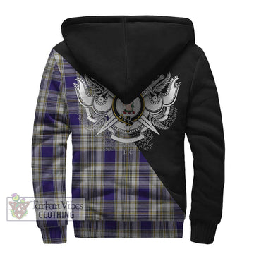 Livingstone Dress Tartan Sherpa Hoodie with Family Crest and Military Logo Style