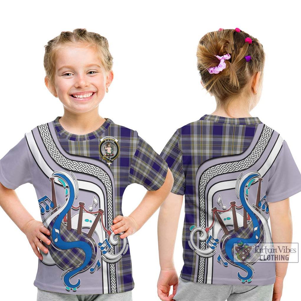 Tartan Vibes Clothing Livingstone Dress Tartan Kid T-Shirt with Epic Bagpipe Style