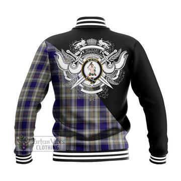 Livingstone Dress Tartan Baseball Jacket with Family Crest and Military Logo Style