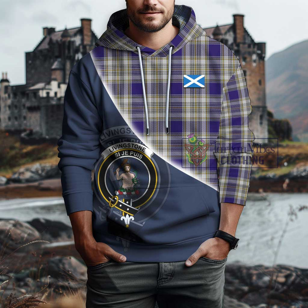 Livingstone Dress Tartan Hoodie with Personalised National Flag and Family Crest Half Style - Tartanvibesclothing Shop