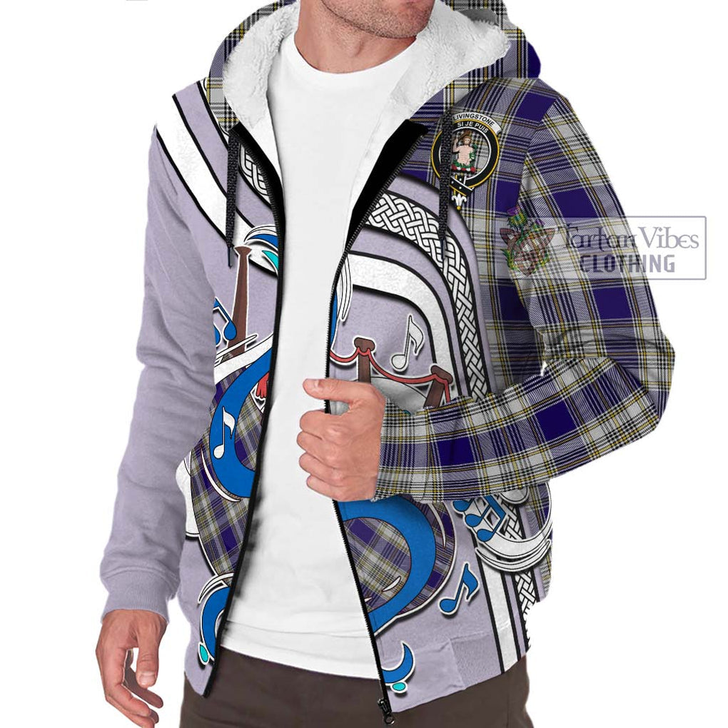 Livingstone Dress Tartan Sherpa Hoodie with Epic Bagpipe Style Unisex - Tartanvibesclothing Shop