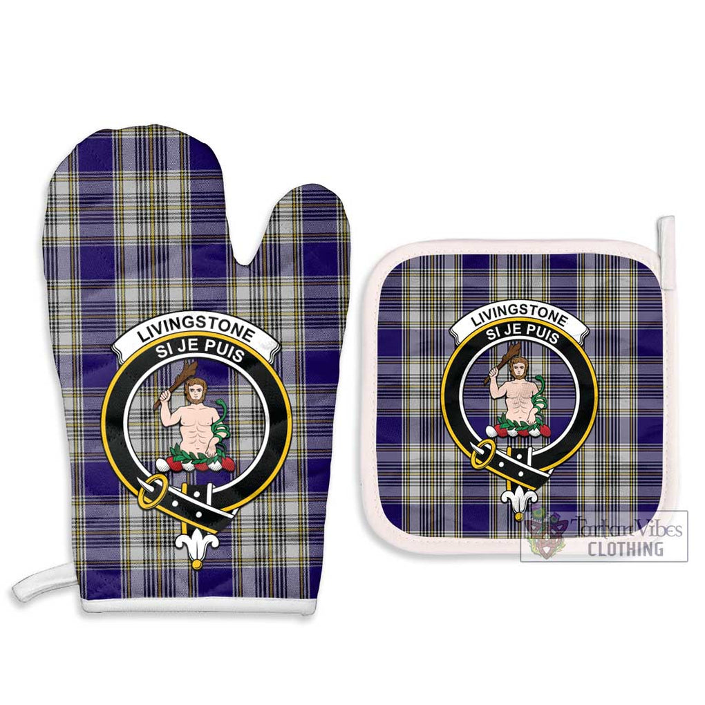 Livingstone Dress Tartan Combo Oven Mitt & Pot-Holder with Family Crest Combo 1 Oven Mitt & 2 Pot-Holder White - Tartan Vibes Clothing