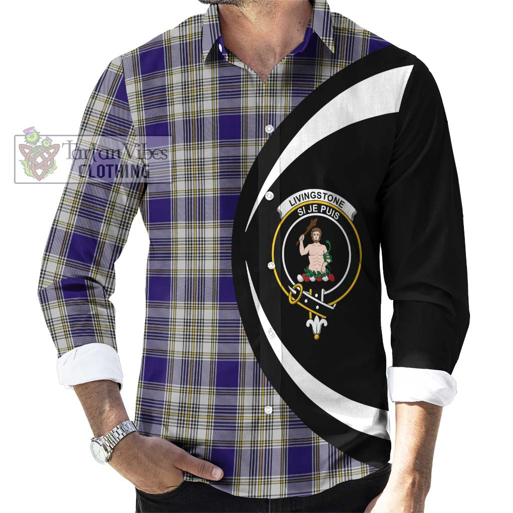 Livingstone Dress Tartan Long Sleeve Button Up with Family Crest Circle Style - Tartan Vibes Clothing