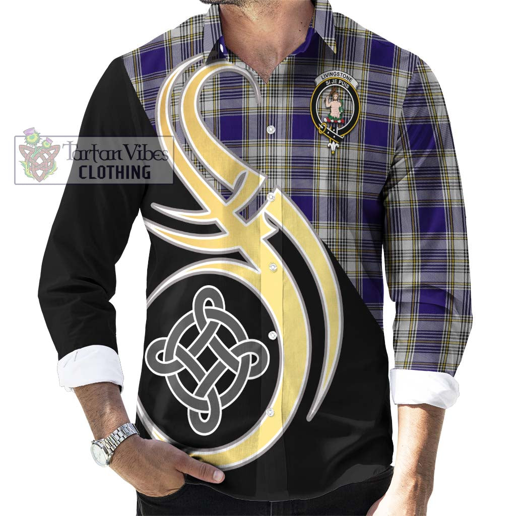 Livingstone Dress Tartan Long Sleeve Button Shirt with Family Crest and Celtic Symbol Style - Tartan Vibes Clothing