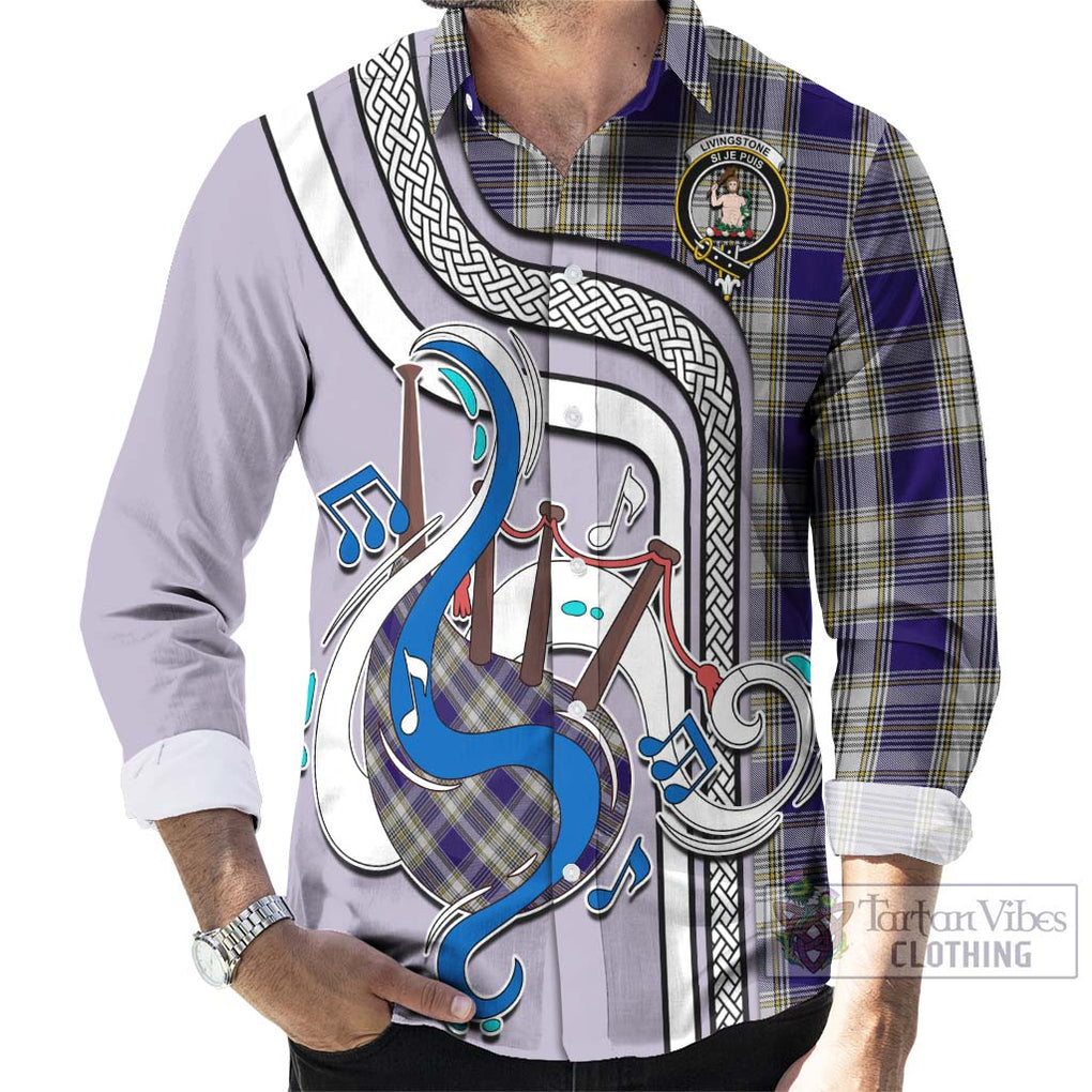 Livingstone Dress Tartan Long Sleeve Button Shirt with Epic Bagpipe Style - Tartanvibesclothing Shop