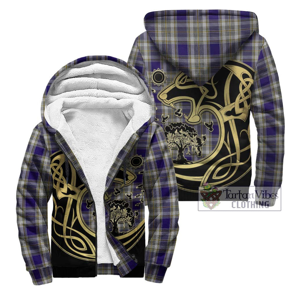 Livingstone Dress Tartan Sherpa Hoodie with Family Crest Celtic Wolf Style Unisex - Tartan Vibes Clothing