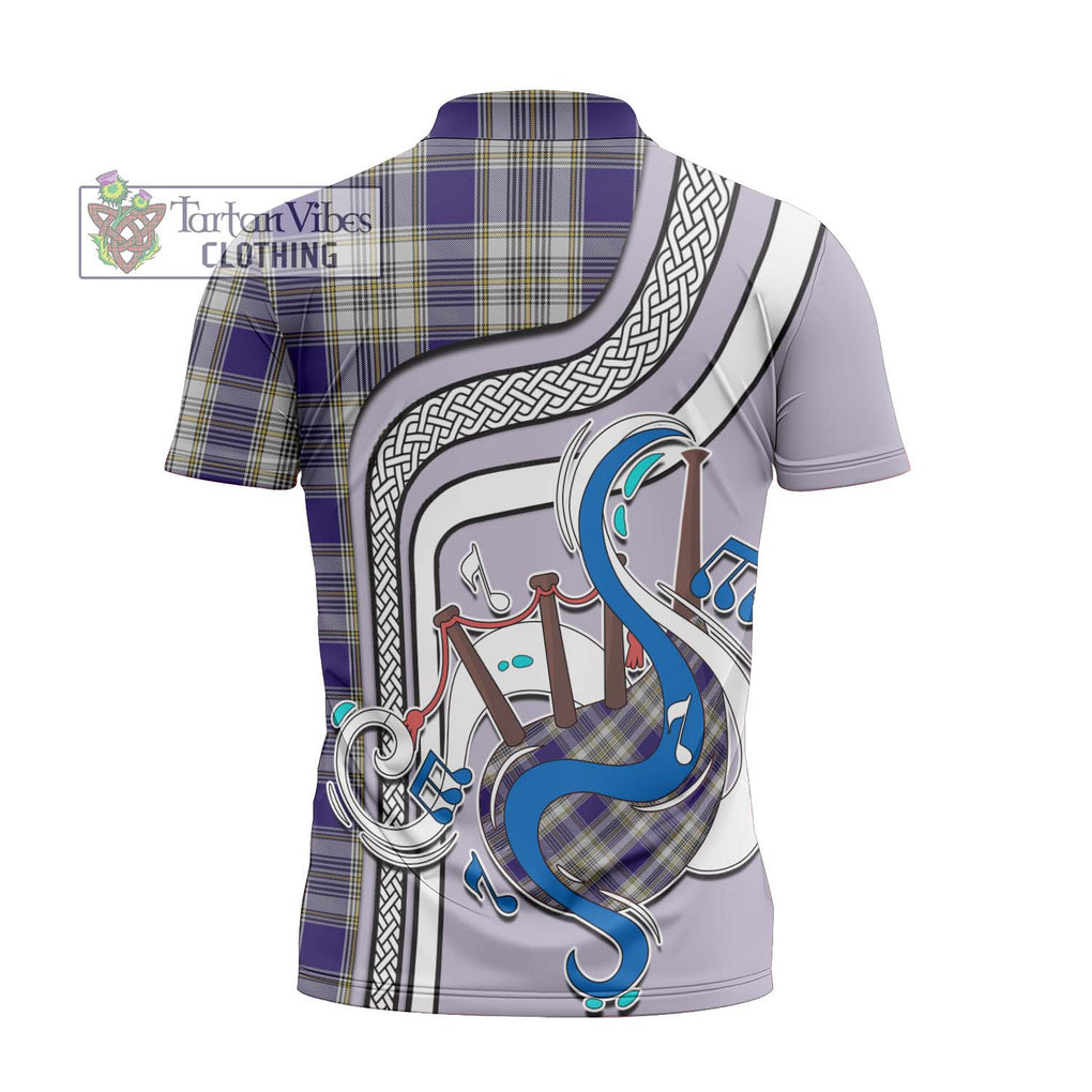 Livingstone Dress Tartan Zipper Polo Shirt with Epic Bagpipe Style - Tartanvibesclothing Shop