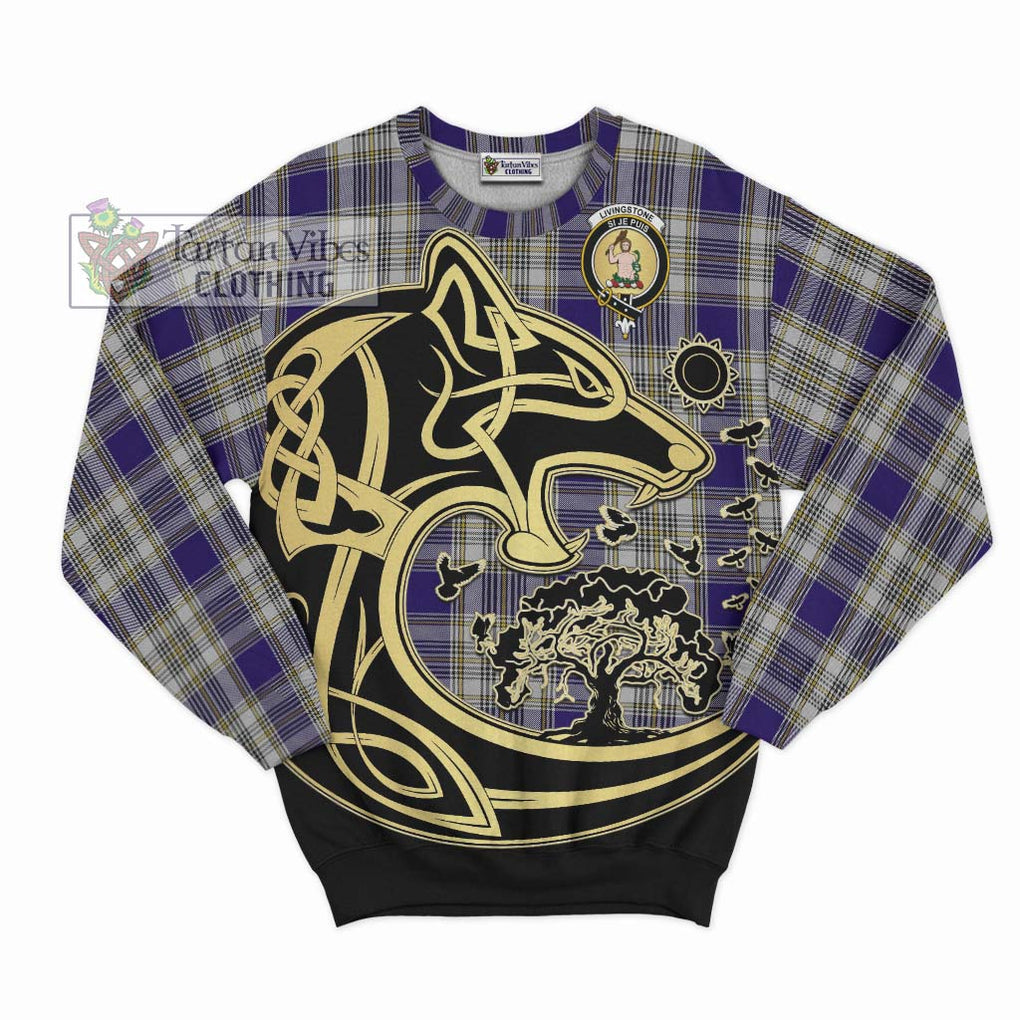 Livingstone Dress Tartan Sweatshirt with Family Crest Celtic Wolf Style - Tartan Vibes Clothing