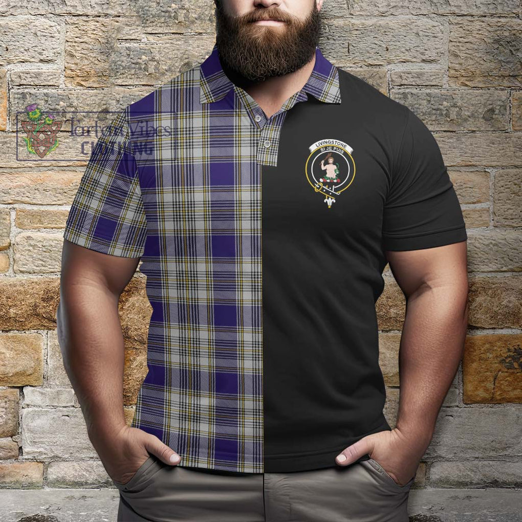 Livingstone Dress Tartan Polo Shirt with Family Crest and Half Of Me Style - Tartanvibesclothing Shop